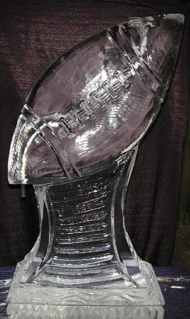 Football-shaped ice sculpture