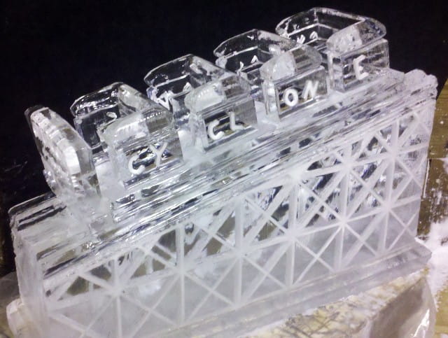 Fire truck ice sculpture with ladder