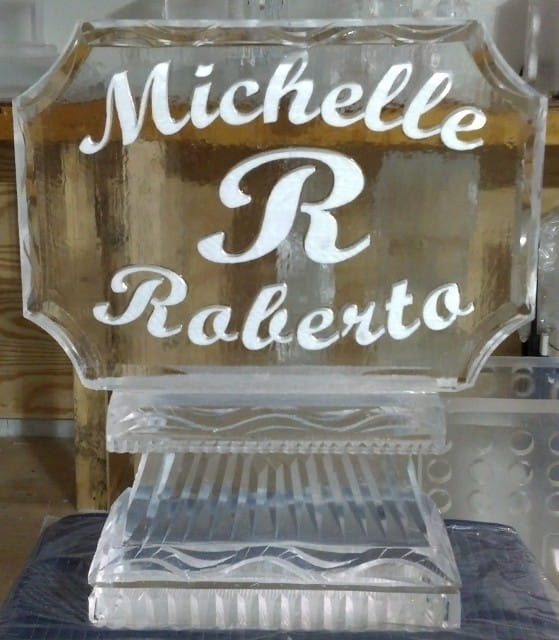 Michelle R Roberto engraved wedding ice sculpture