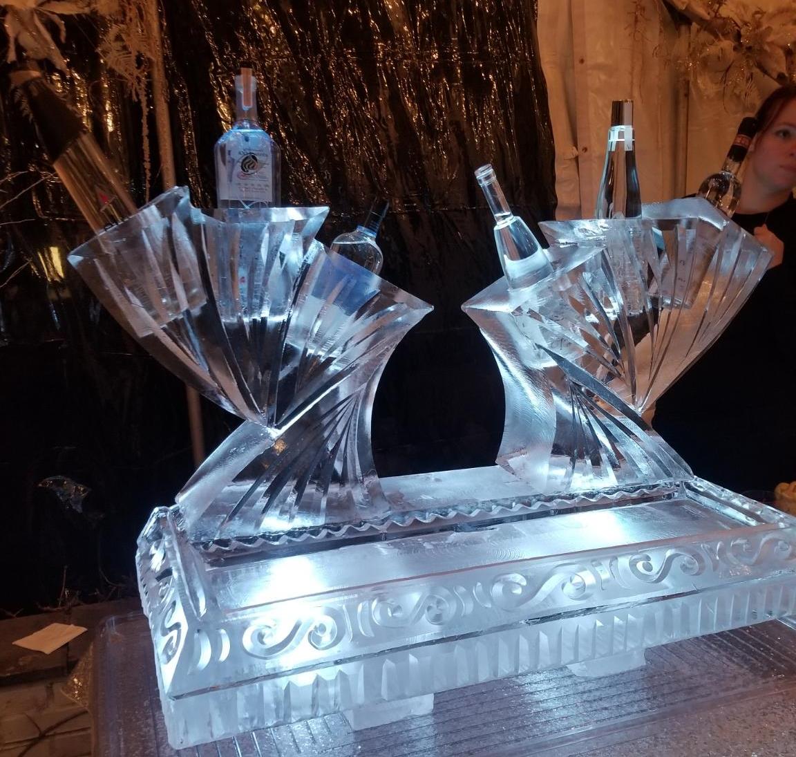 Martini glass ice sculpture centerpiece