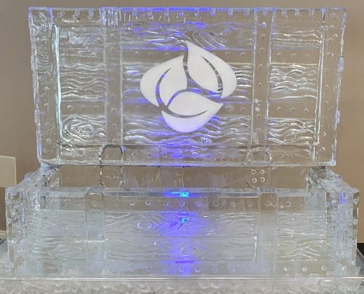 Corporate logo engraved ice sculpture