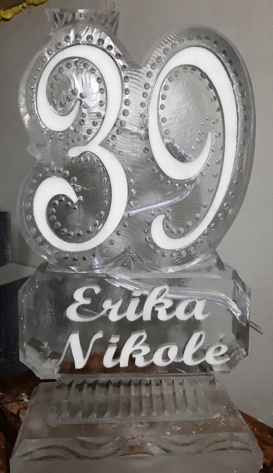 Personalized 39th birthday ice sculpture