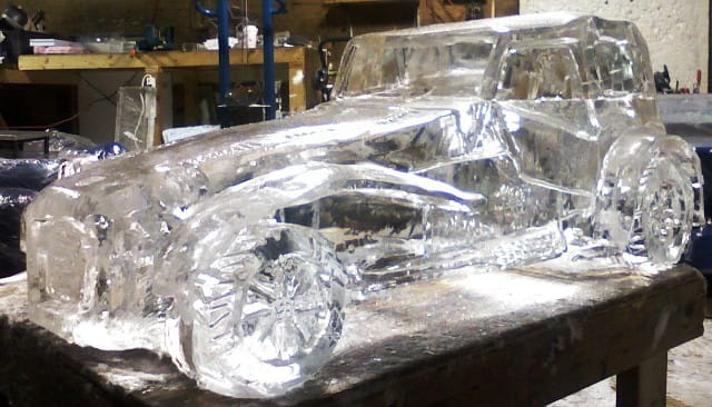 Speedboat ice sculpture