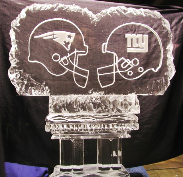 NFL football helmets engraved ice sculpture