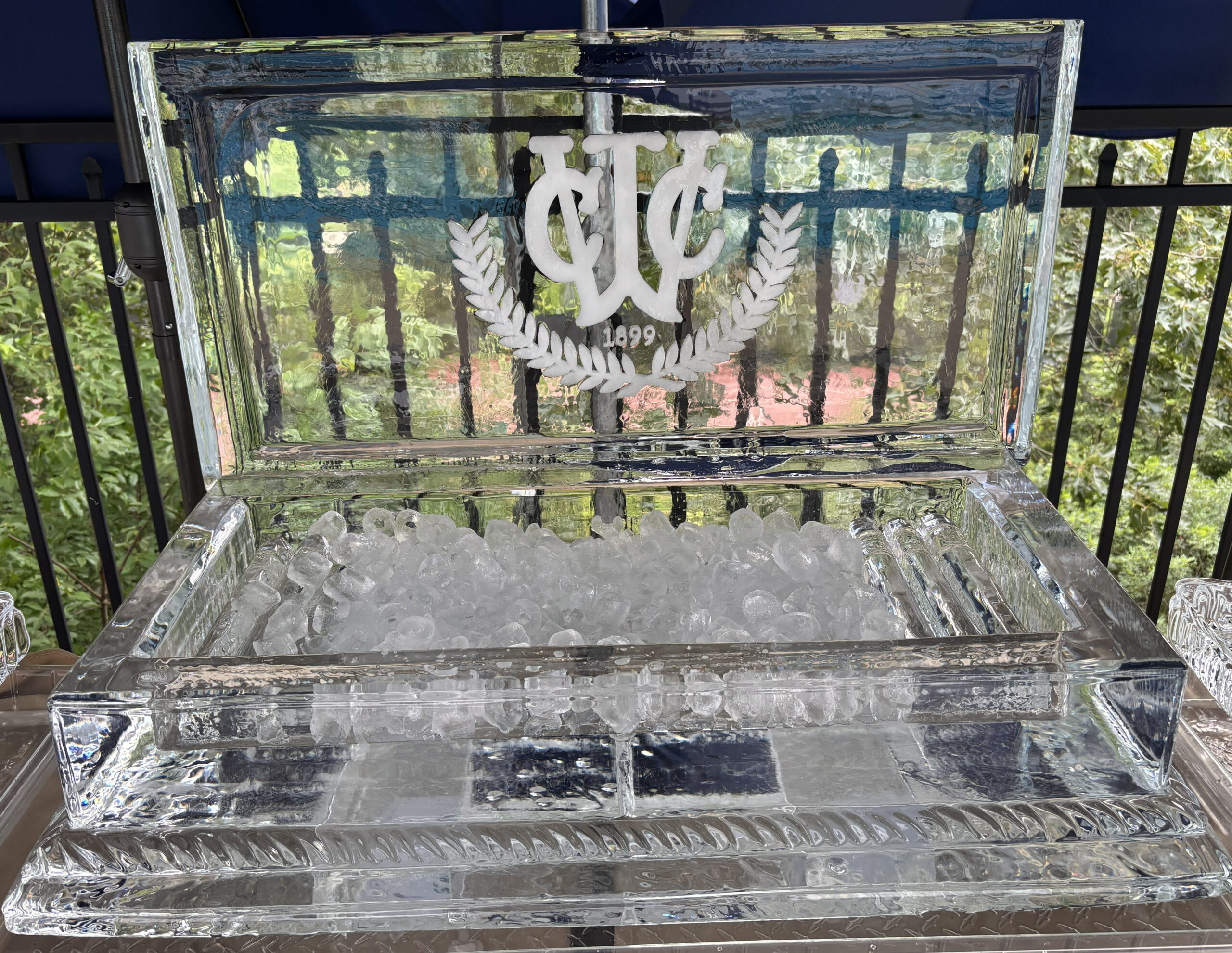 Monogram wedding ice sculpture centerpiece