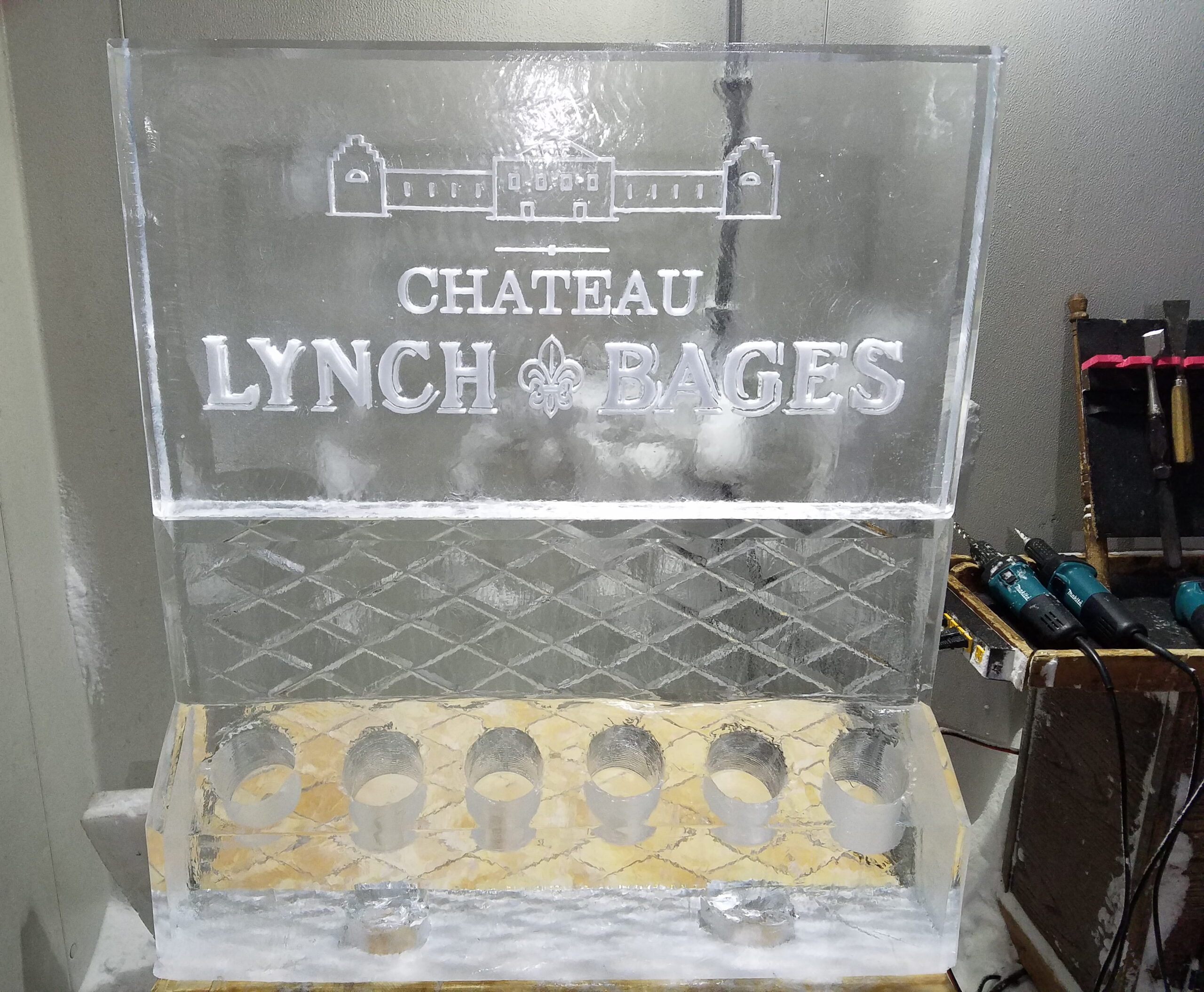 Château Lynch-Bages engraved ice sculpture