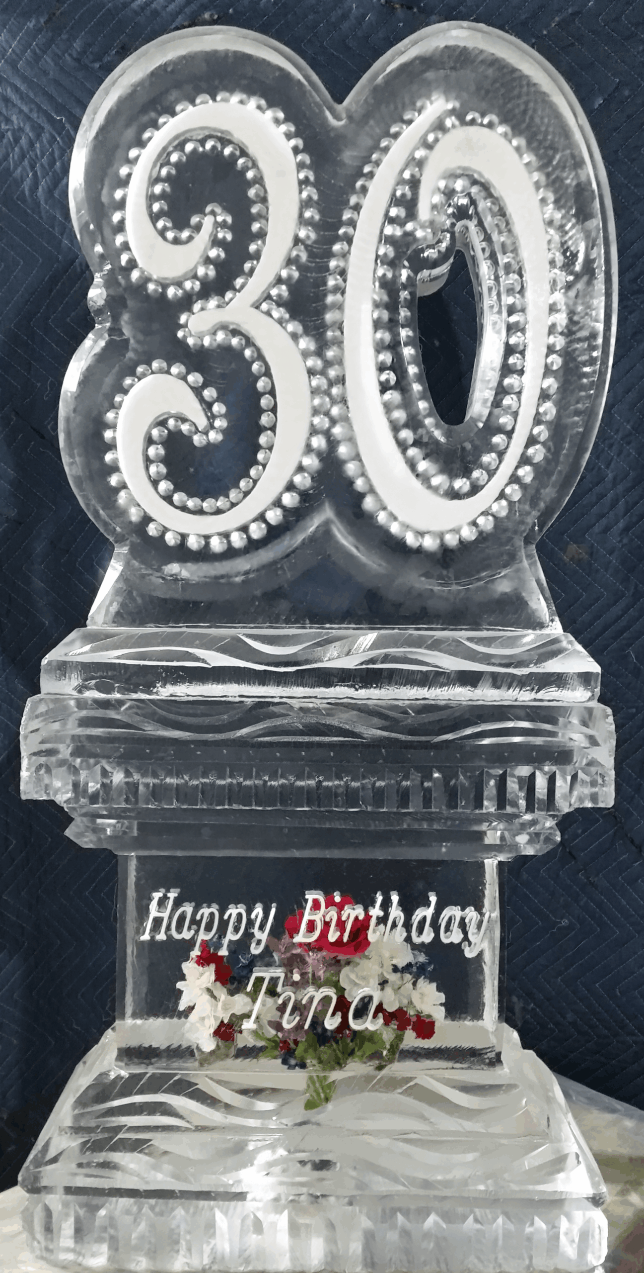 Elegant 30th anniversary ice sculpture centerpiece