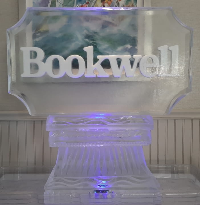 Bookwell custom business logo ice carving with base illumination