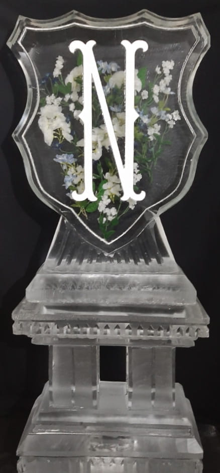 Monogram N engraved decorative ice sculpture