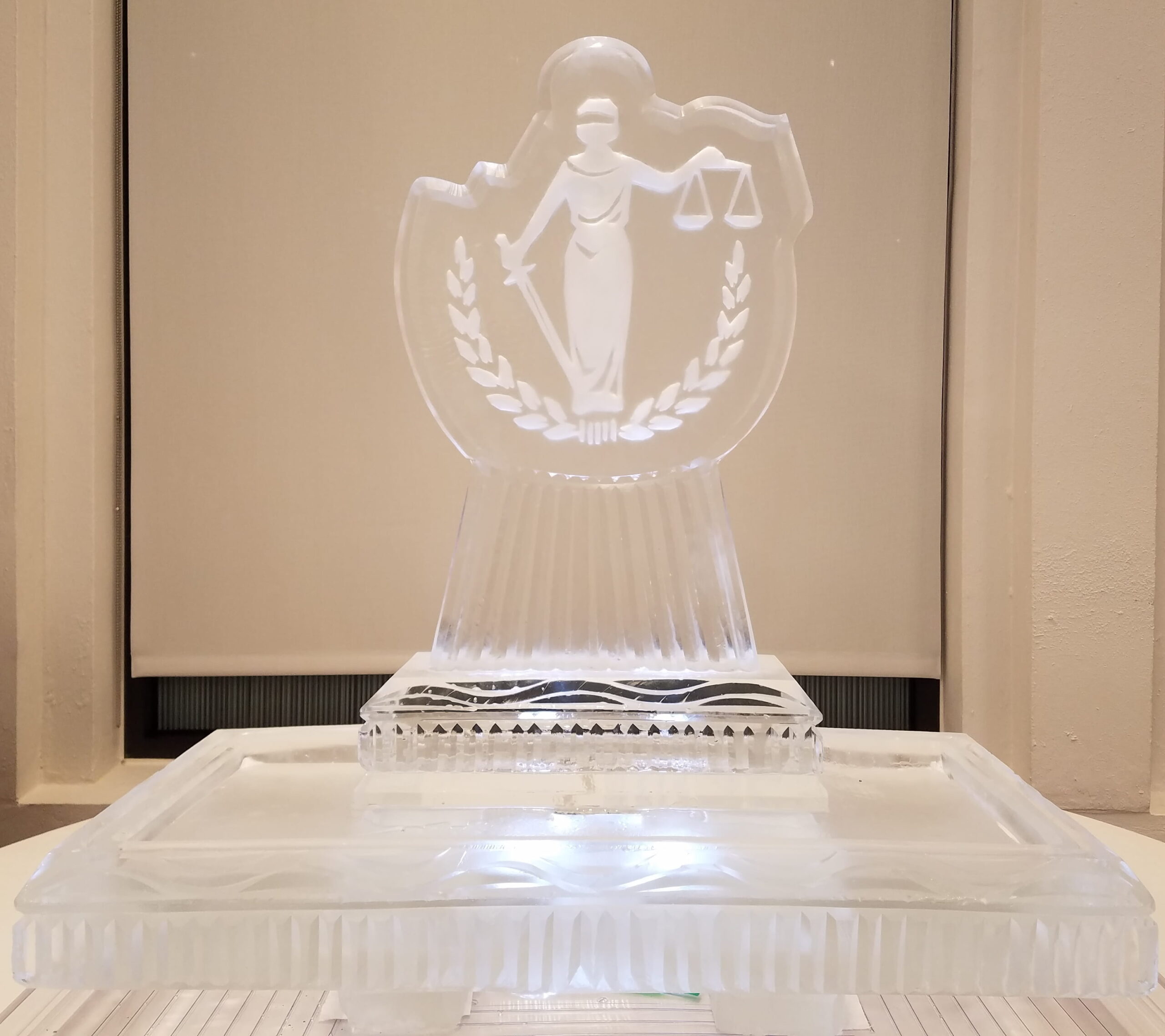 Massachusetts state seal ice sculpture
