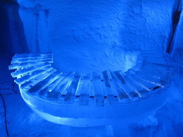 Top down view of a massive curved semicircular ice bar or seating installation