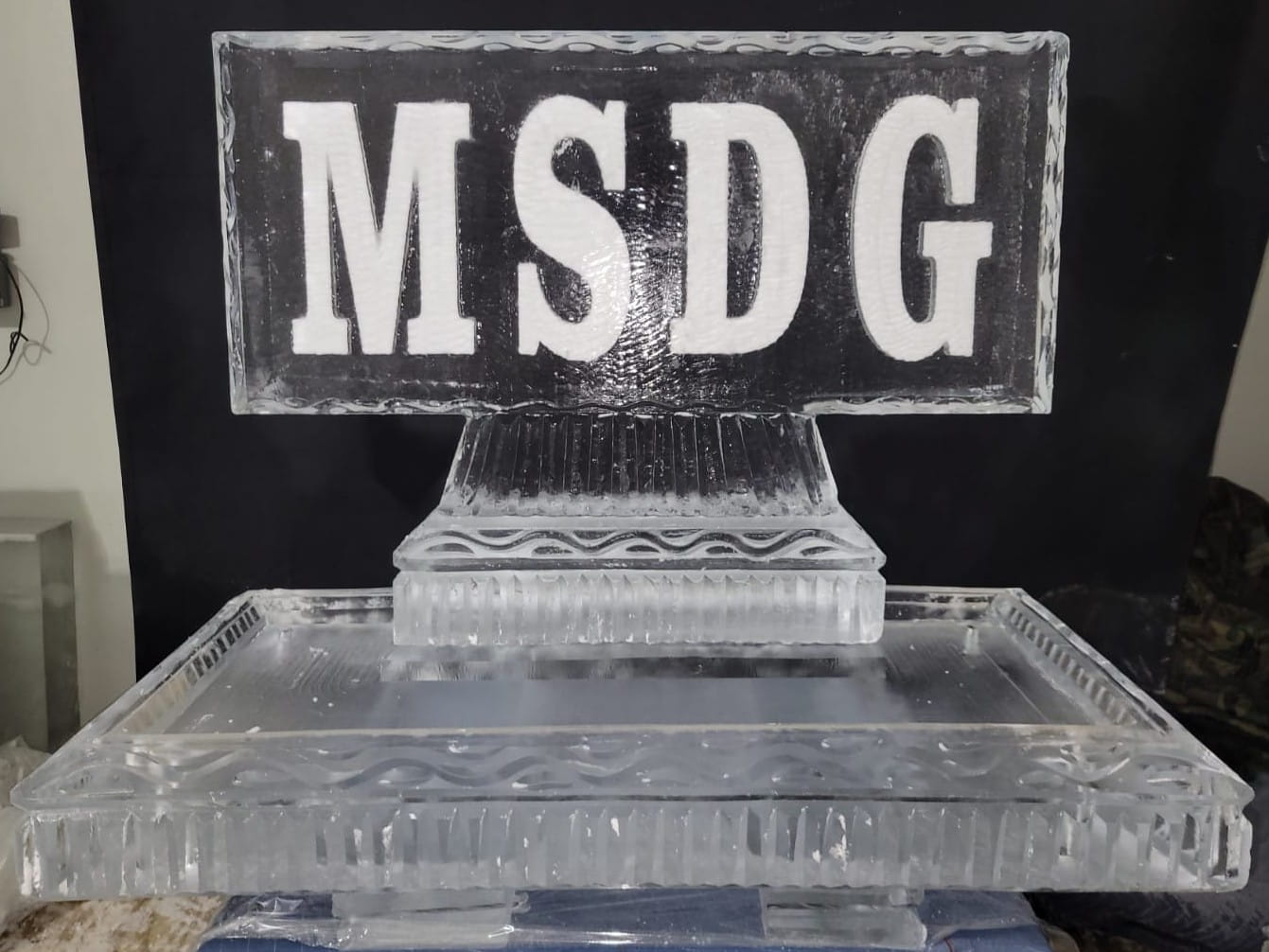 MSDG engraved corporate ice sculpture