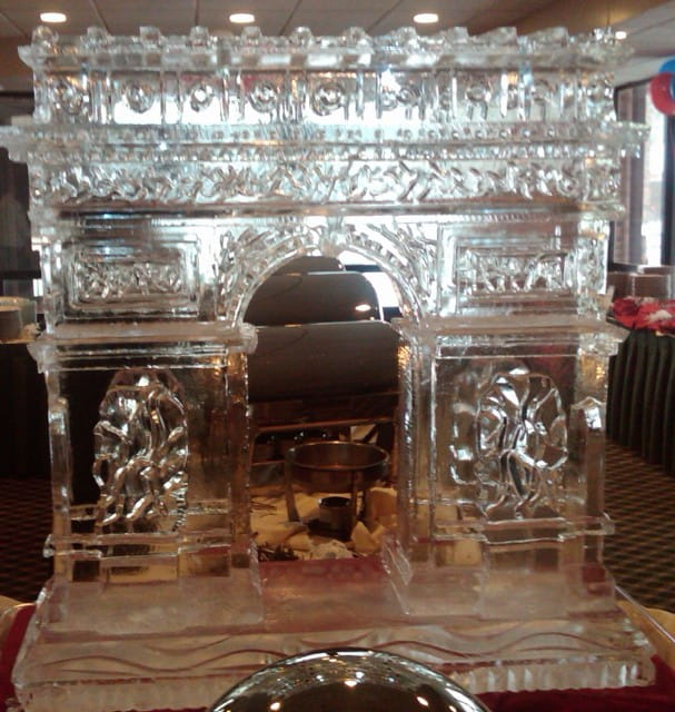 Ice fireplace sculpture centerpiece