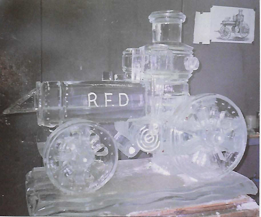 Vintage fire truck ice sculpture