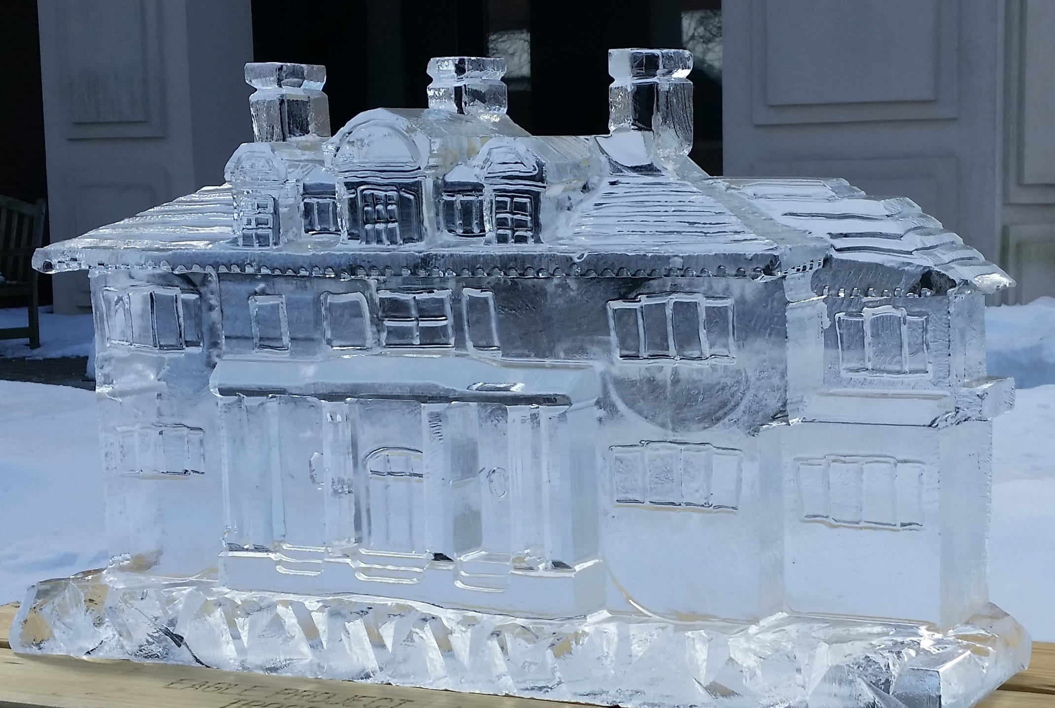Large castle ice sculpture centerpiece