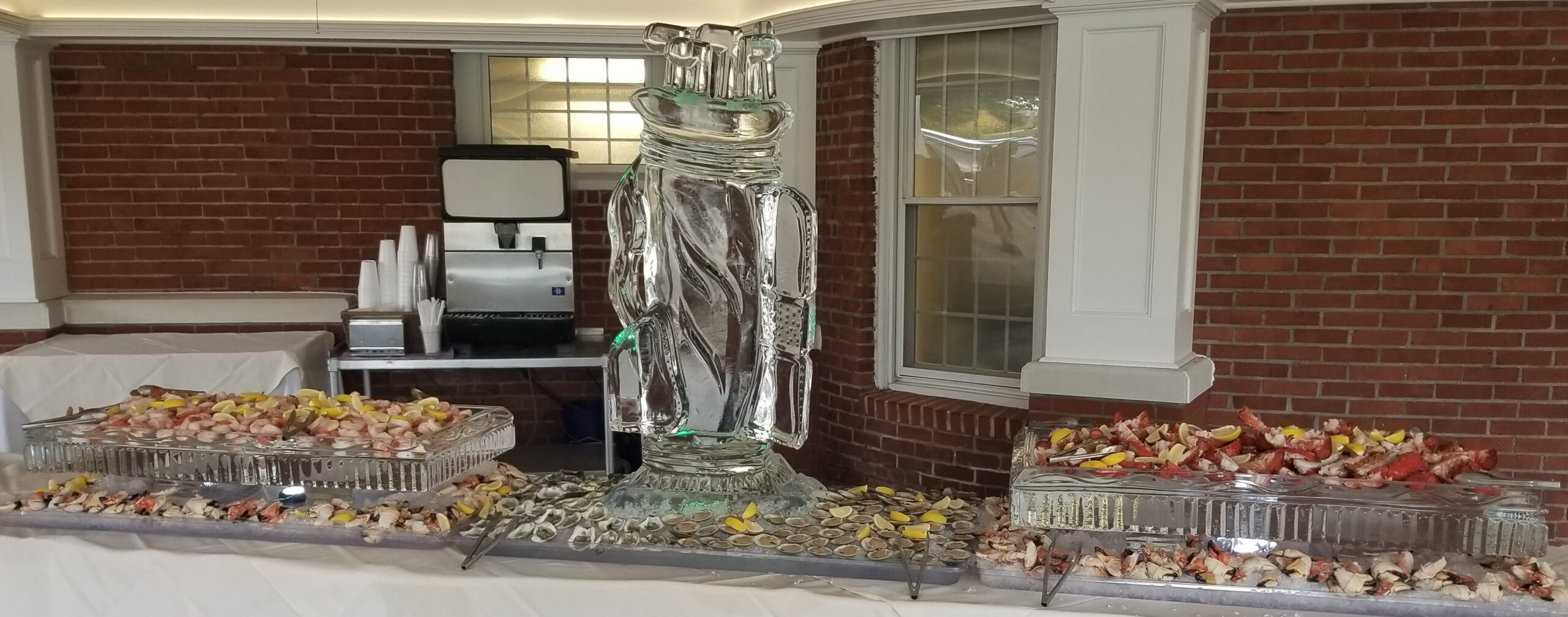 Monogram beer mug ice sculpture