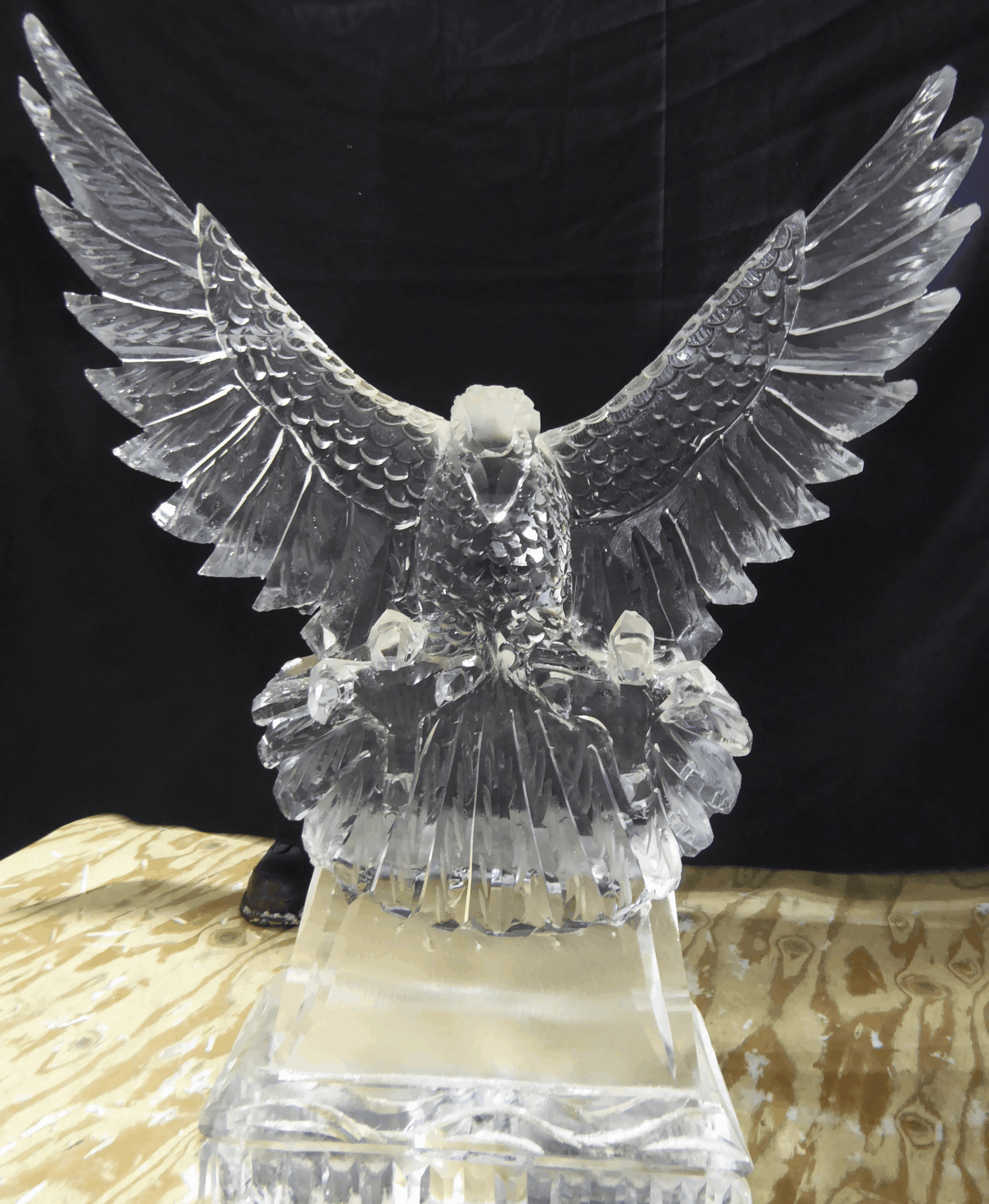 Owl with spread wings ice sculpture