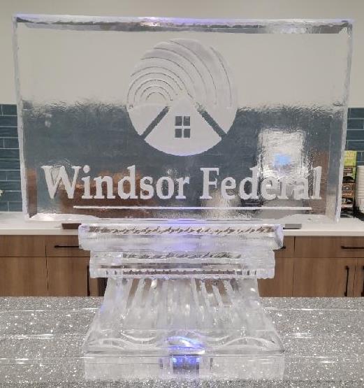 Windsor Federal bank corporate logo ice sculpture display