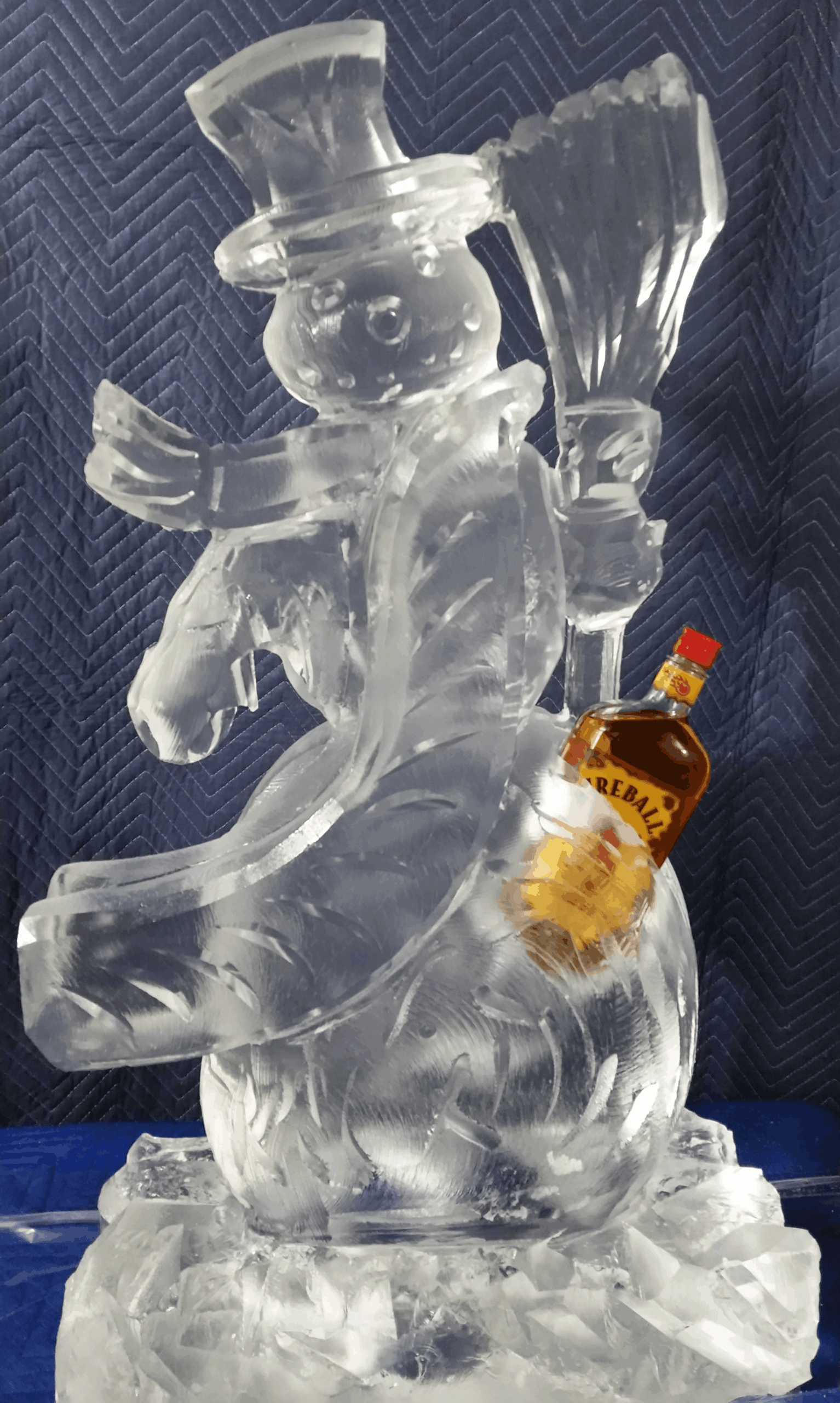 Ice Matters Snowman Single Track Shot Luge off oversized Scarf and Hole cut for standard size bottle
