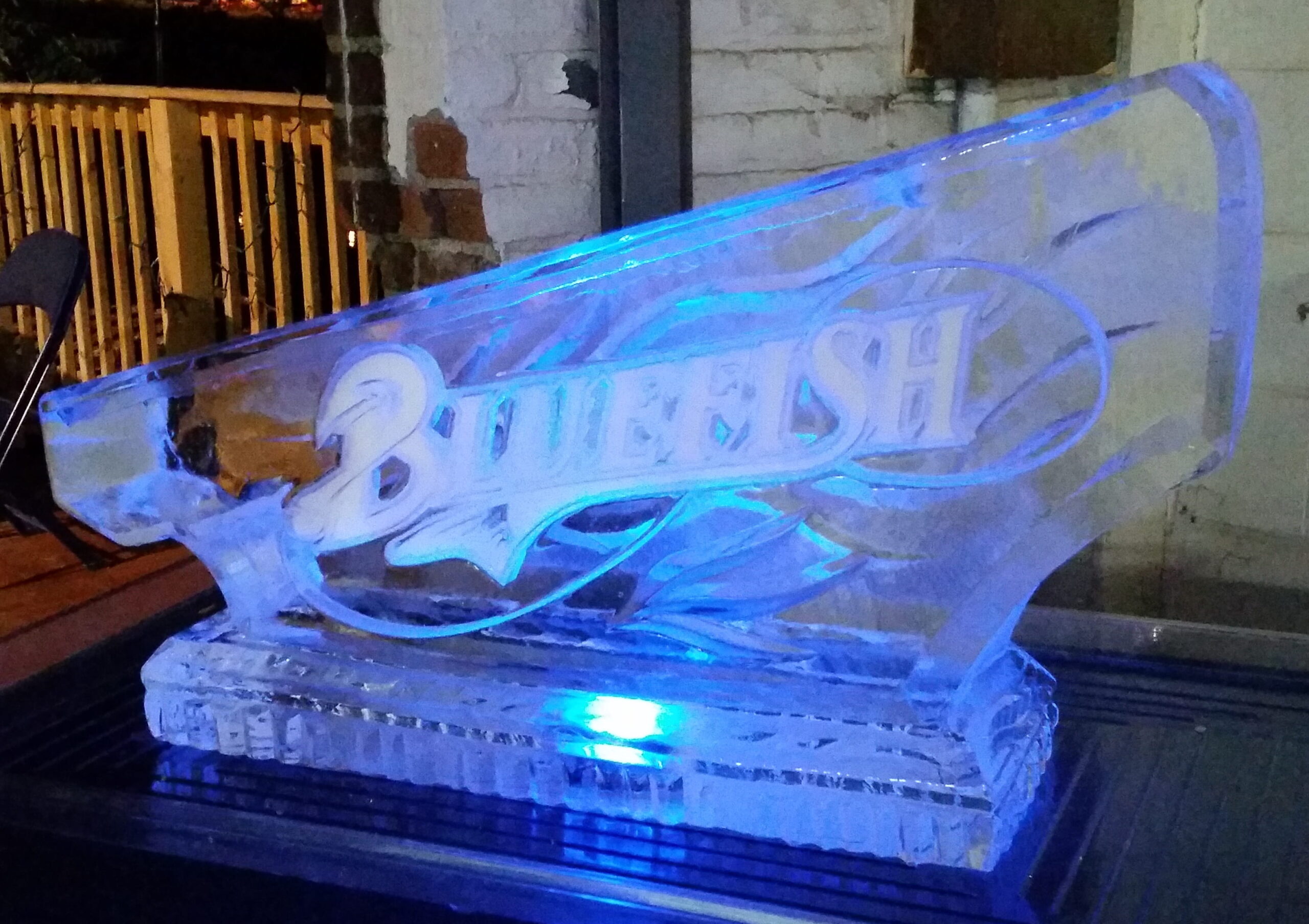 Blue illuminated custom ice luge