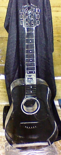 Guitar-shaped ice sculpture display