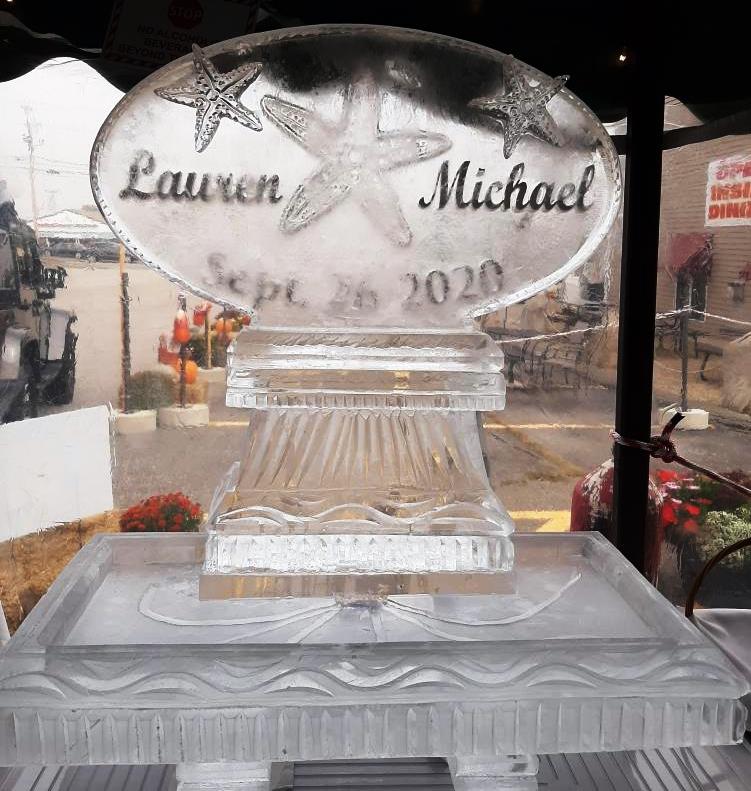 Personalized wedding ice sculpture for Lauren and Michael