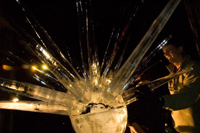 Fireworks-inspired illuminated ice sculpture