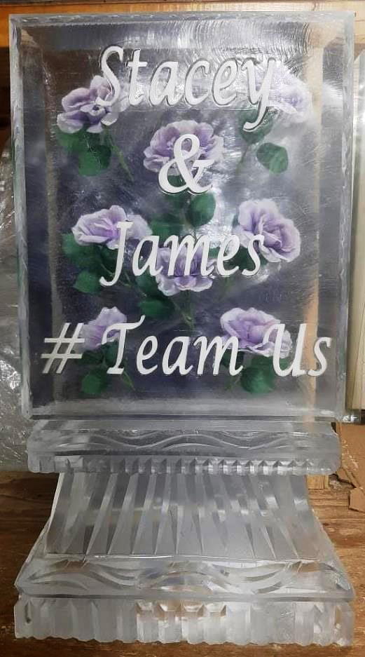 James #TeamUs personalized engraved ice sculpture