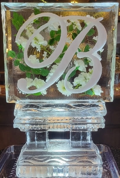 Decorative script monogram B ice sculpture centerpiece