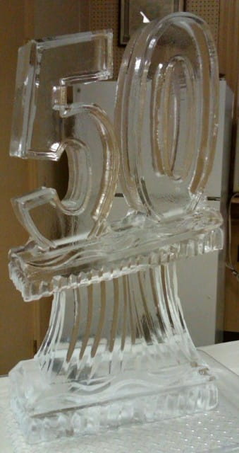 Freestanding number 50 ice sculpture