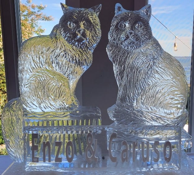 Pair of owl ice sculptures