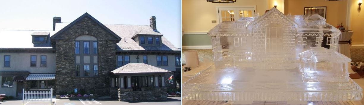 Elegant ice sculpture displayed at outdoor event