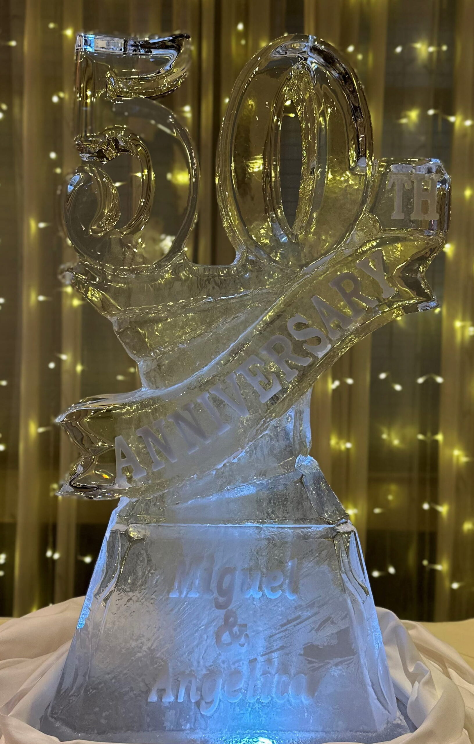 50th anniversary ribbon ice sculpture