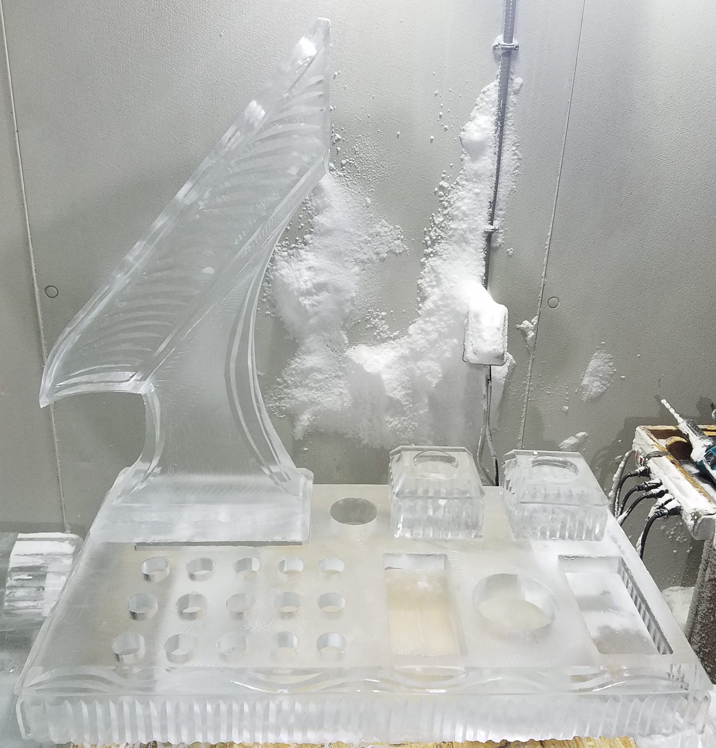 Swan ice sculpture centerpiece