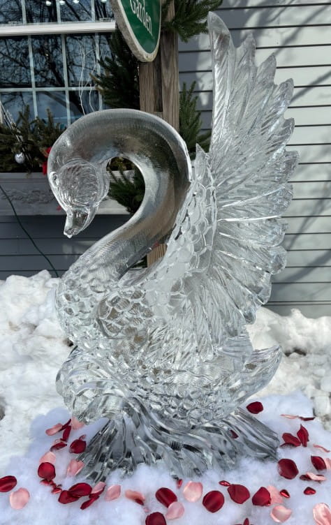 Swan ice sculpture centerpiece