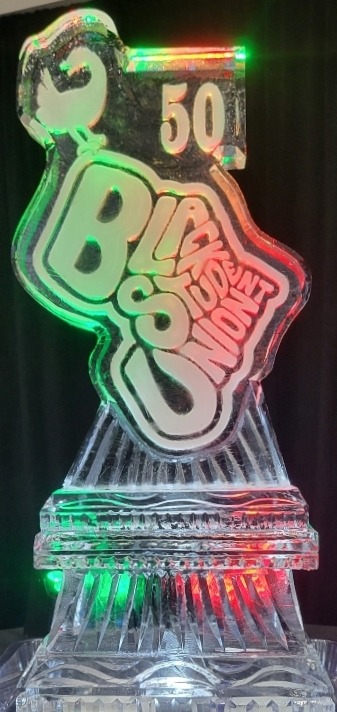 Disco-themed illuminated ice sculpture
