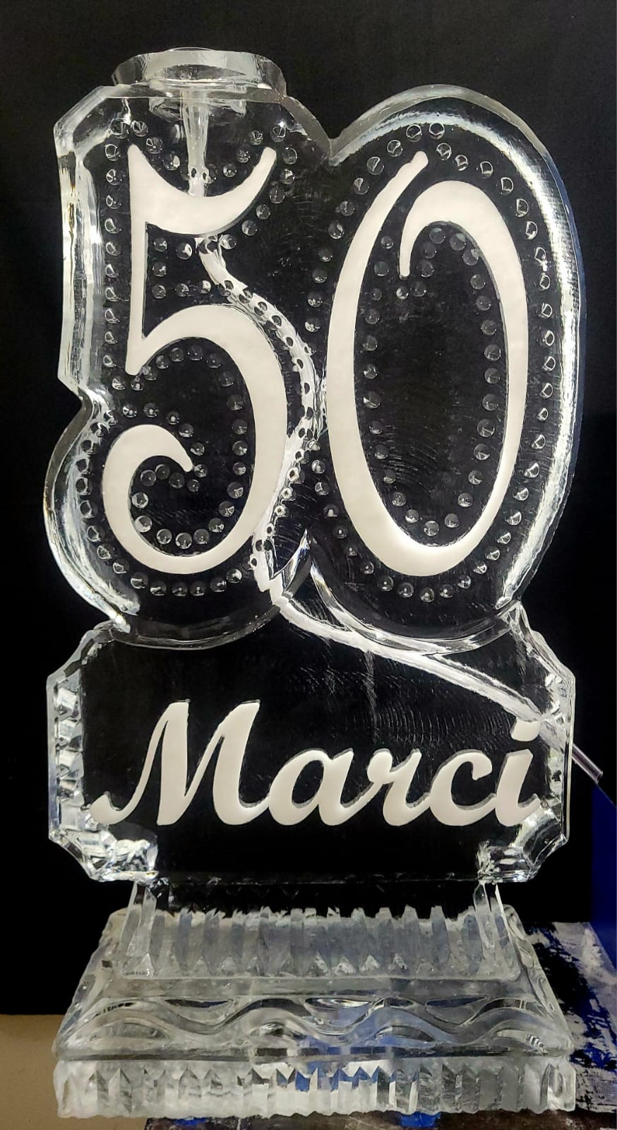 Elegant 50th anniversary ice sculpture