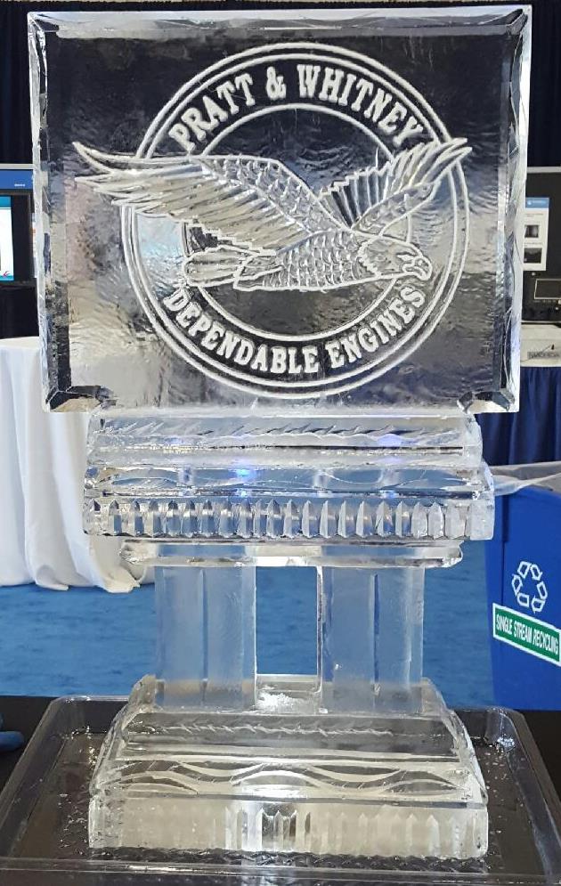 Corporate logo engraved ice sculpture